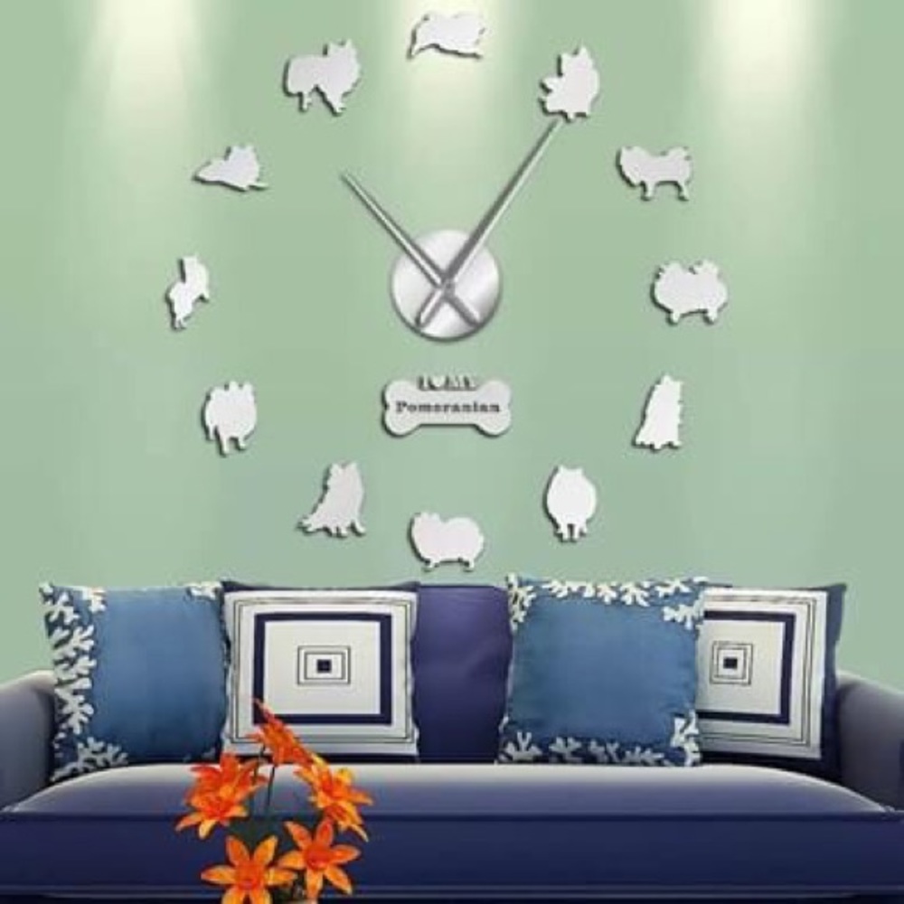 Pomeranian 3D Wall Clock. Install from 12” to 27”